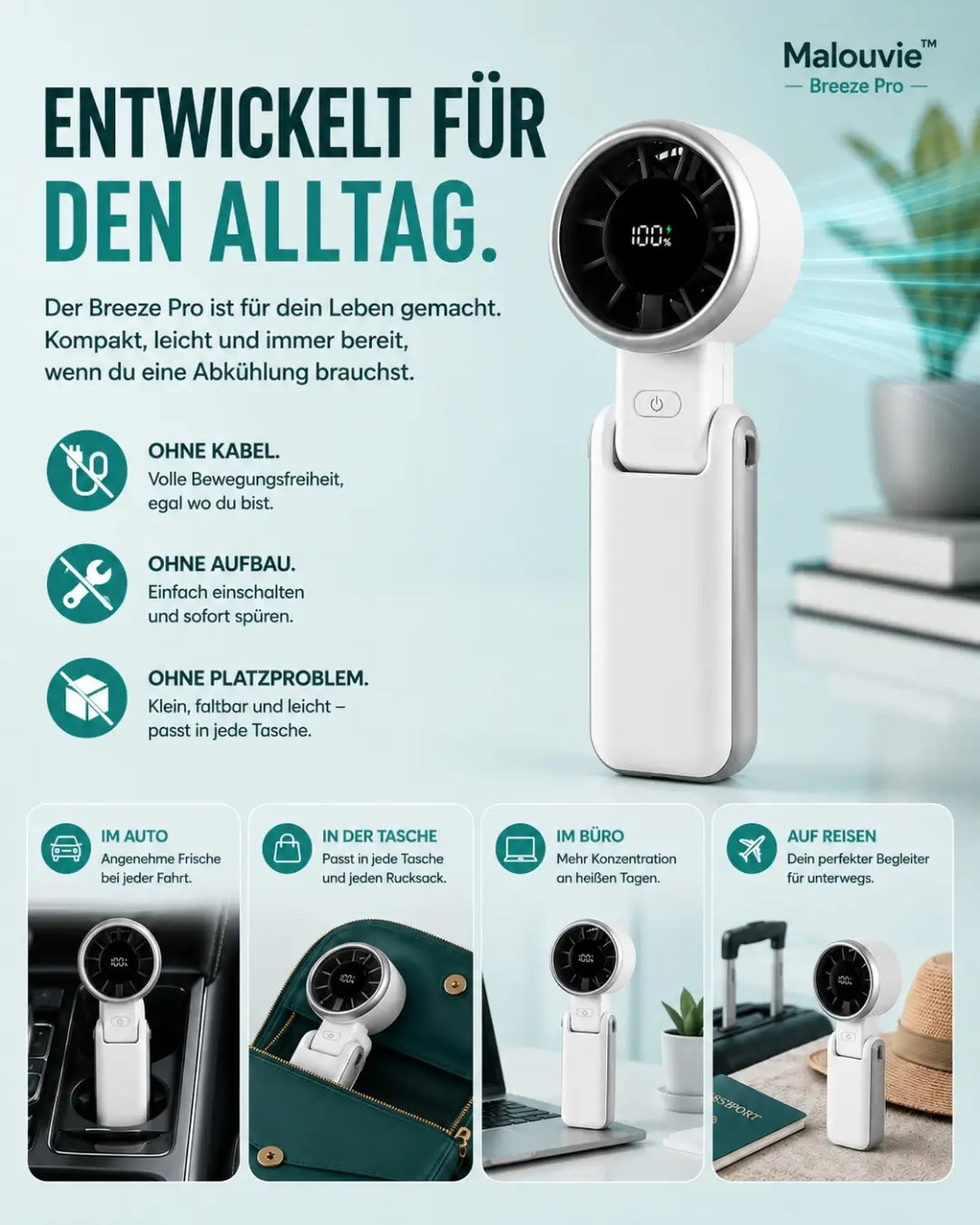 Breeze™ Pro - tragbarer Mini-Ventilator für sofortige Abkühlung