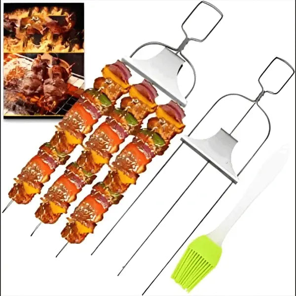 SpießPro™ | Grillspieße – Edelstahl Doppelspieße mit Schiebeabstreifer, rostfrei & spülmaschinengeeignet