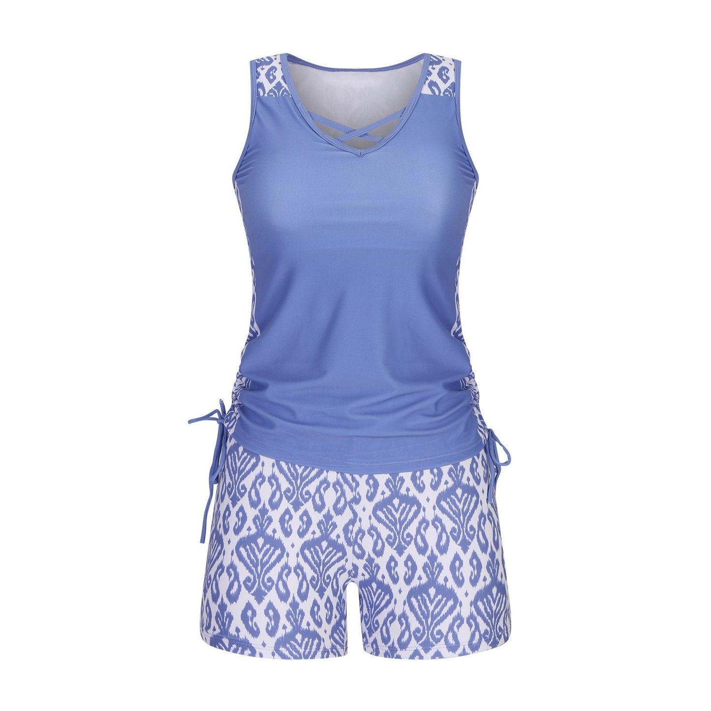 Luxlue Damen Tankini-Set mit Bauchkontrolle und integriertem BH – Figurformende Boho-Bademode mit Shorts