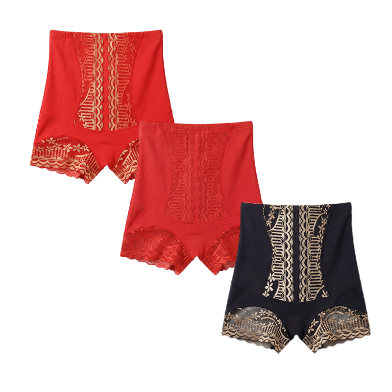 Damen-Spitzen-Slips mit hohem Bund, Bauchkontrolle und Po-Lifting (3er-Pack)
