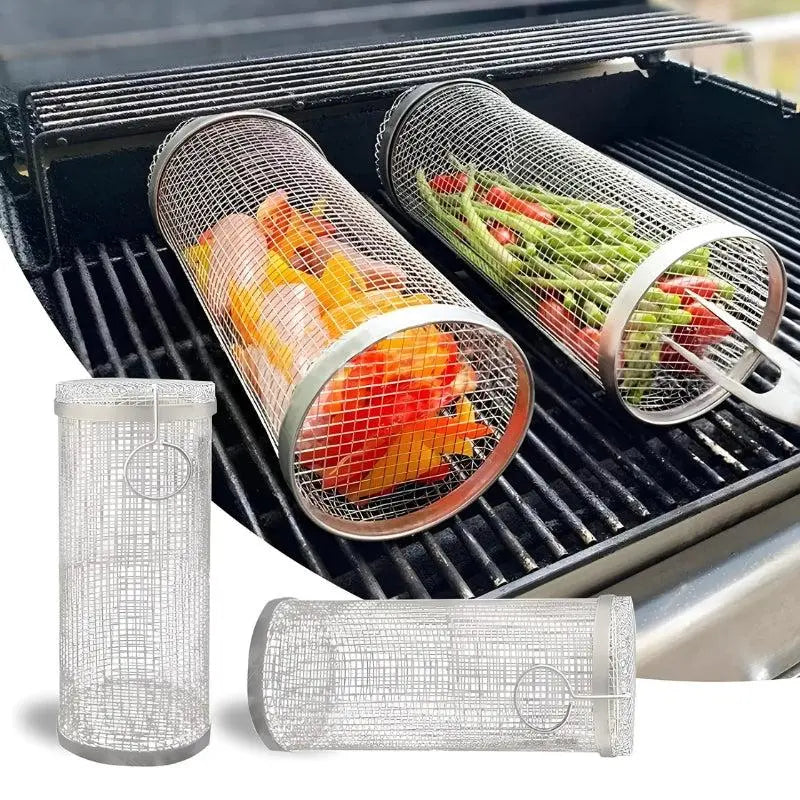 1+1 Gratis | BBQGrill |  Tragbarer rollender Grillkorb aus Edelstahl