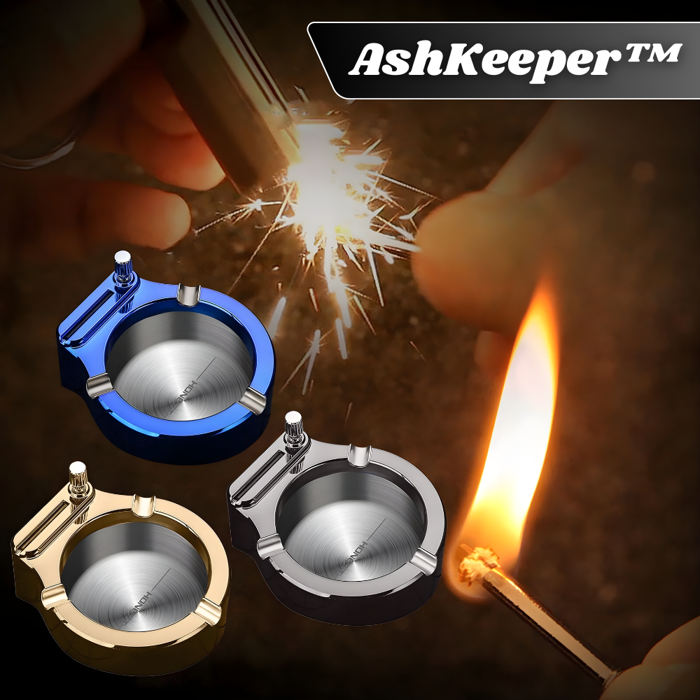 AshKeeper™ | Metall-Aschenbecher mit Feuerzeug