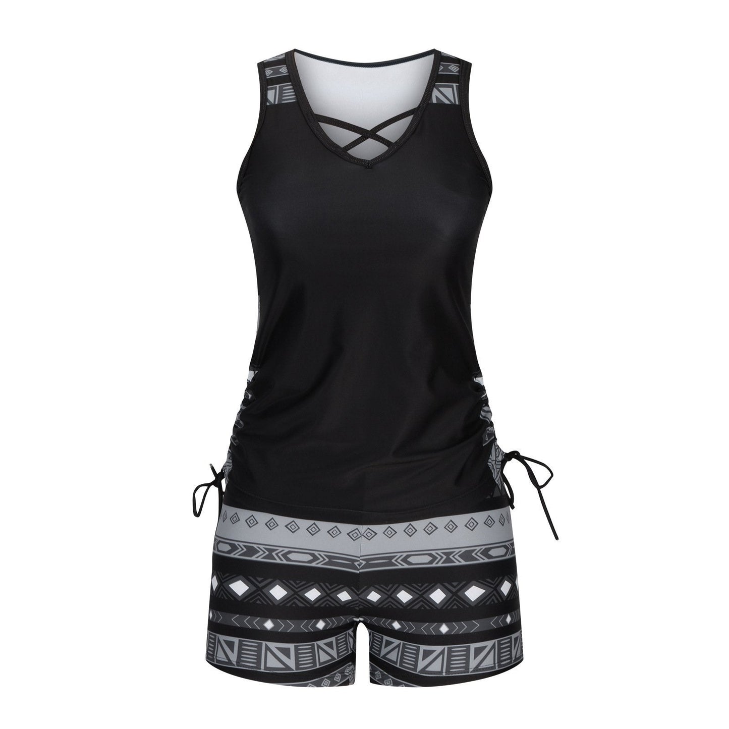 Luxlue Damen Tankini-Set mit Bauchkontrolle und integriertem BH – Figurformende Boho-Bademode mit Shorts