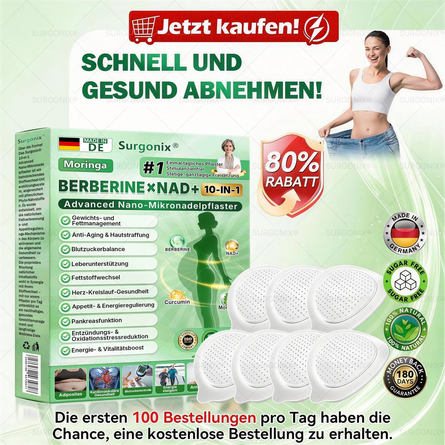 Surgonix® | Moringa, Berberin & NAD+ 10-in-1 Nano-Mikronadel-Pflaster | Tägliche Unterstützung für Stoffwechsel und Herzgesundheit