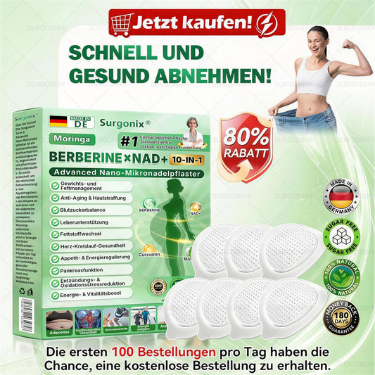 Surgonix® | Moringa, Berberin & NAD+ 10-in-1 Nano-Mikronadel-Pflaster | Tägliche Unterstützung für Stoffwechsel und Herzgesundheit