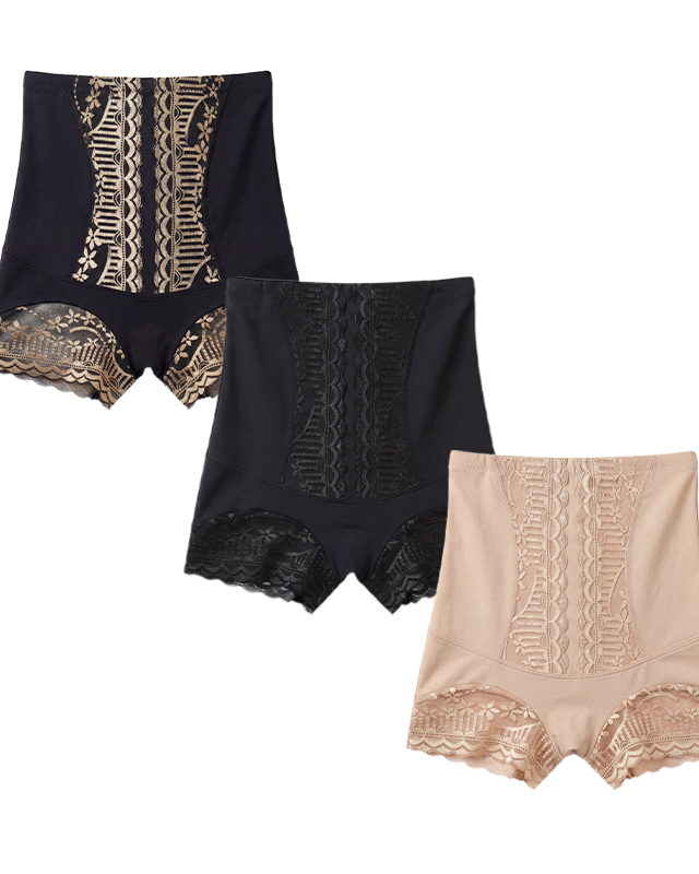 Damen-Spitzen-Slips mit hohem Bund, Bauchkontrolle und Po-Lifting (3er-Pack)