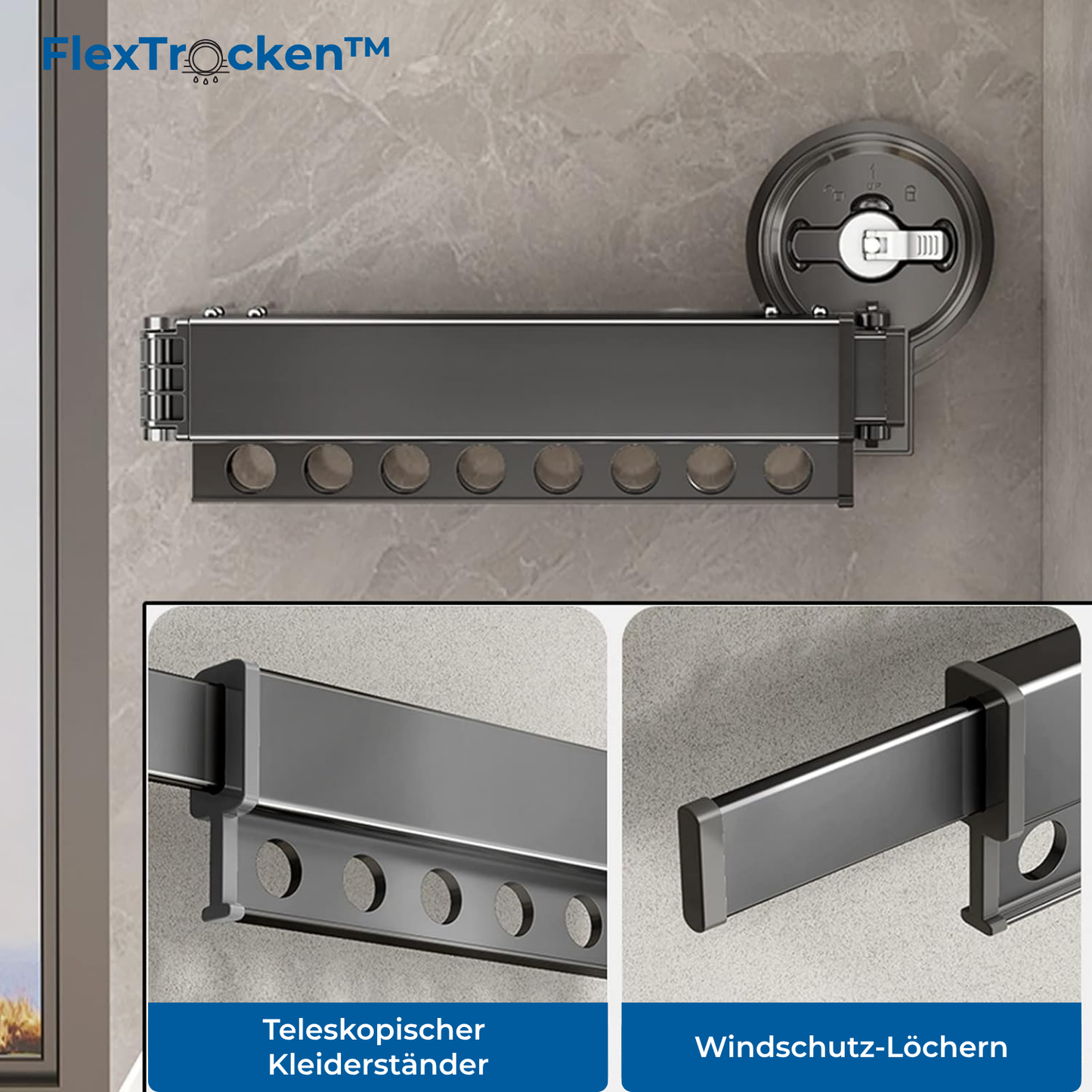 FlexTrocken™ Wand Wäscheständer mit Saugnapf