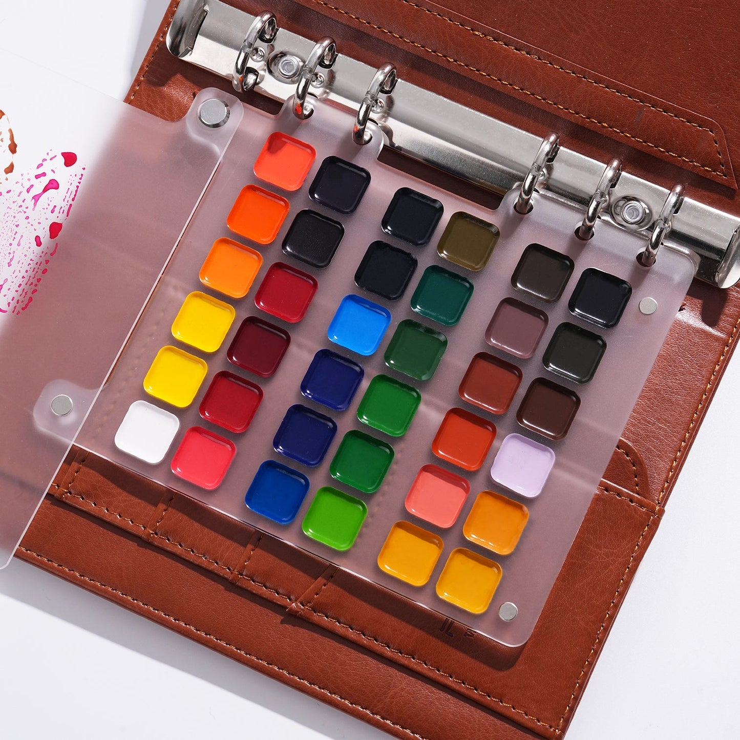 Fuumuui Aquarell-Reiseskizzenbuch-Set – Reisepinsel mit zwei Spitzen, Farben und 100 % Baumwollpapier mit PU-Ledereinband (groß)
