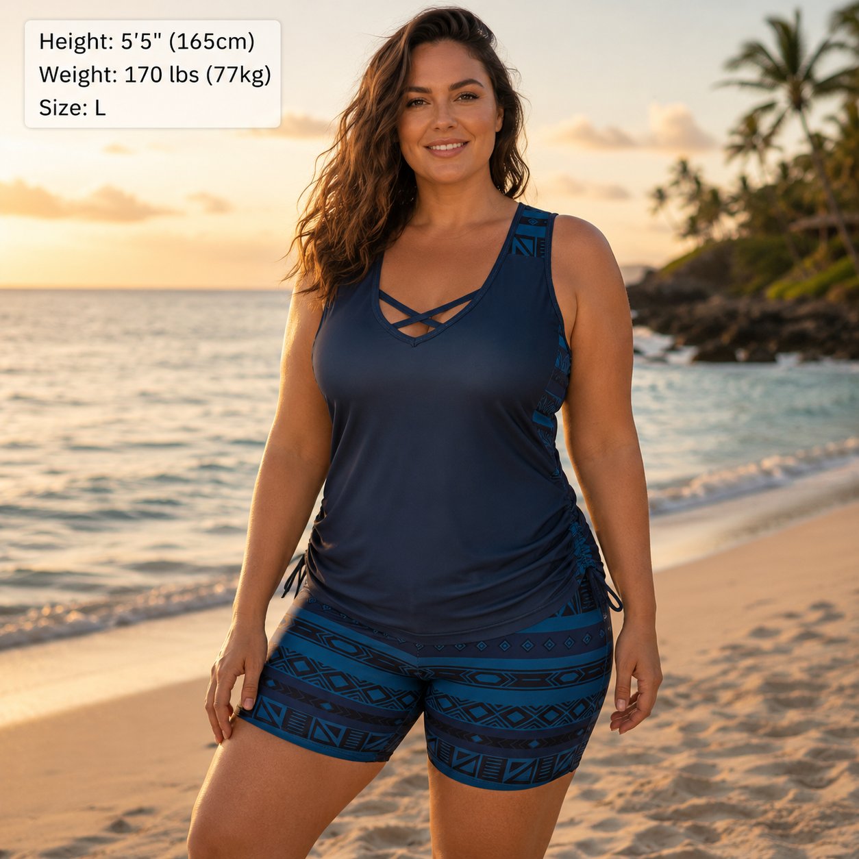 Luxlue Damen Tankini-Set mit Bauchkontrolle und integriertem BH – Figurformende Boho-Bademode mit Shorts