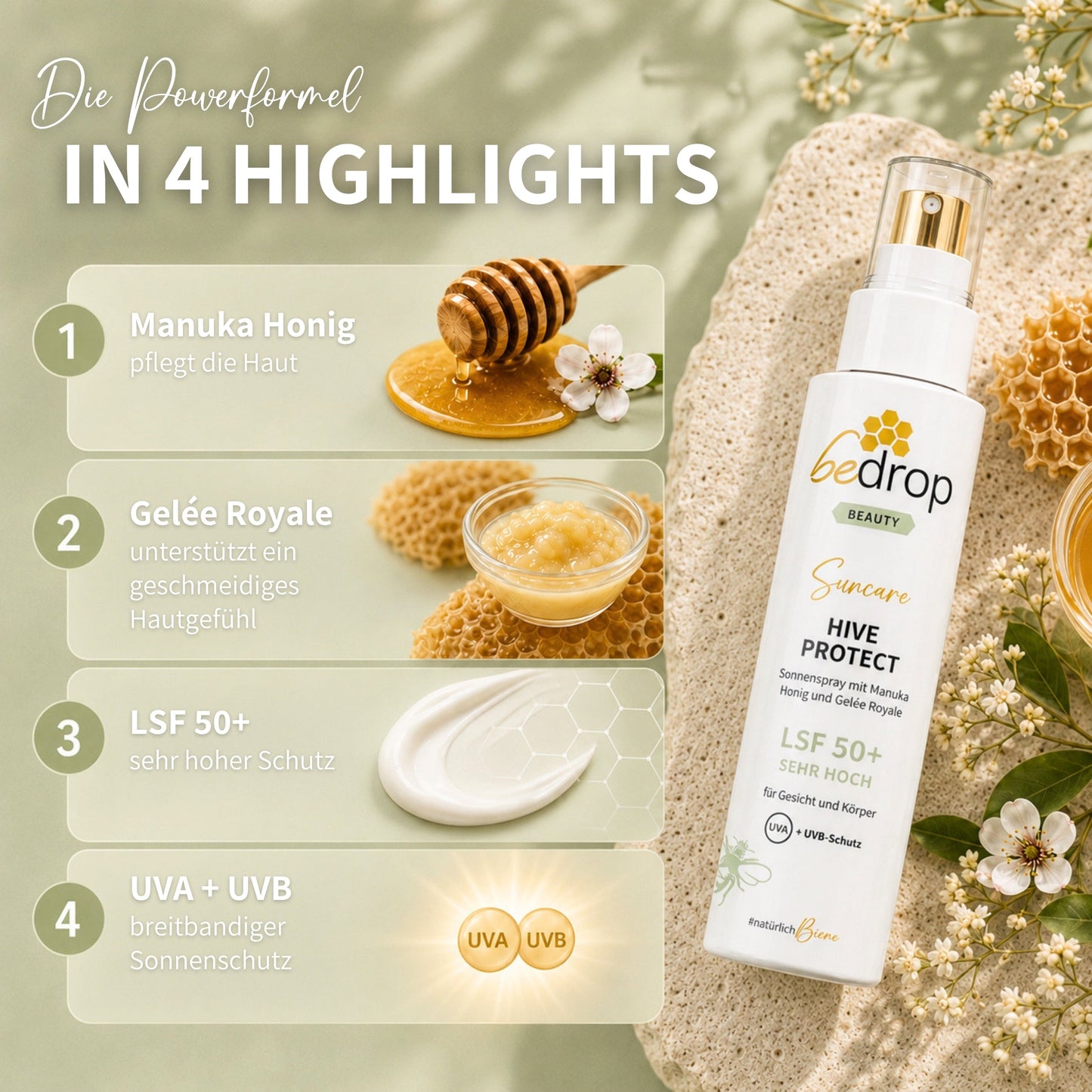 SunViora™ – LSF 50+ Sonnenspray mit Manuka-Honig & Gelée Royale