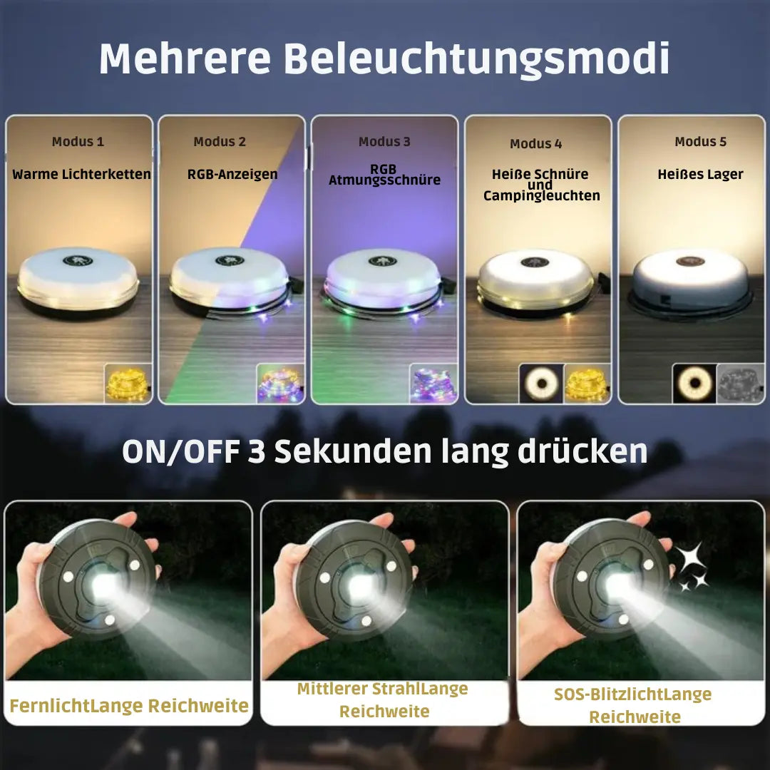 4-in-1 Multifunktions-Campinglicht | Licht, Strom & Komfort