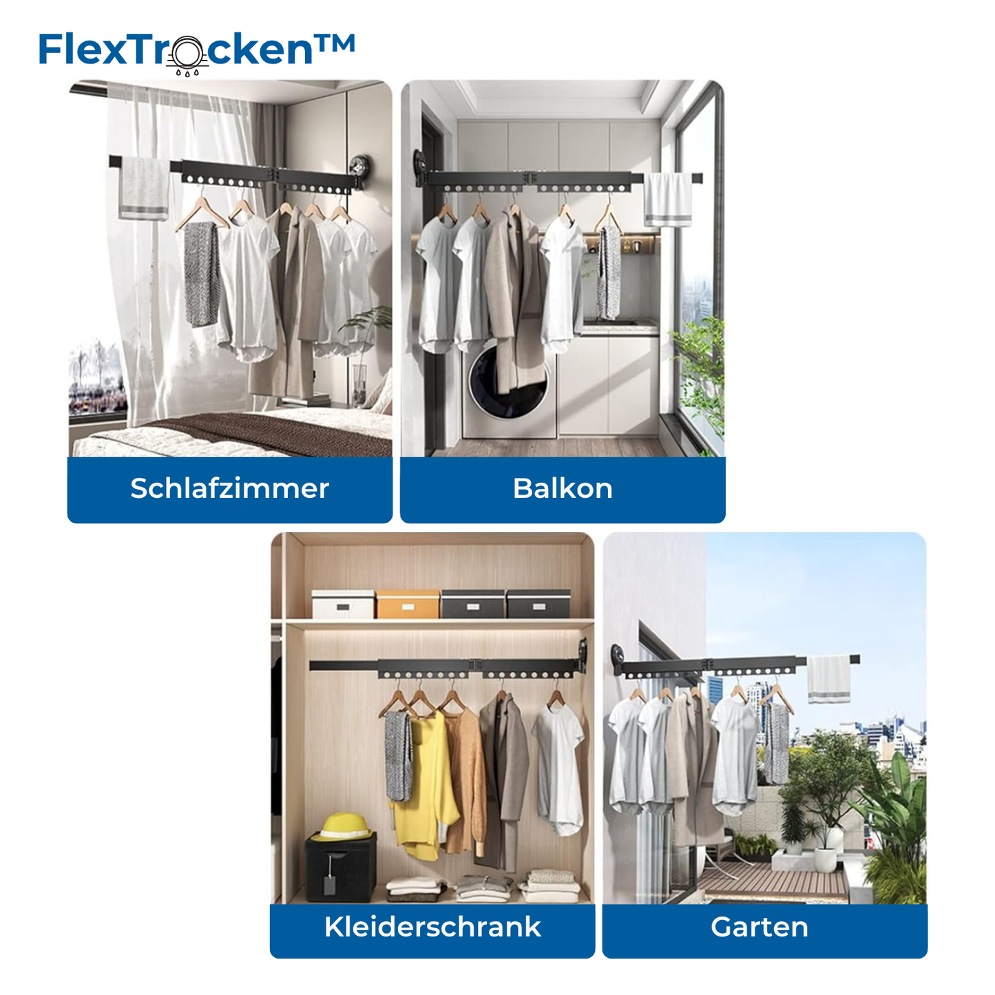 FlexTrocken™ Wand Wäscheständer mit Saugnapf