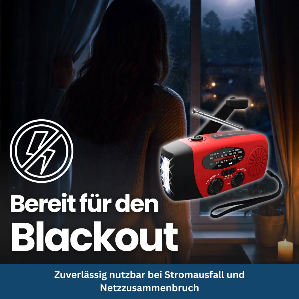 VoltGuard Notfallradio mit Kurbel & Solar | Strom, Licht und Sicherheit überall