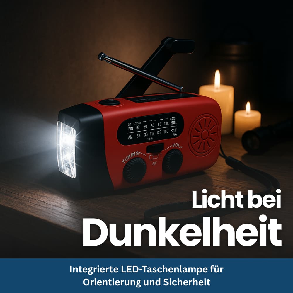VoltGuard Notfallradio mit Kurbel & Solar | Strom, Licht und Sicherheit überall