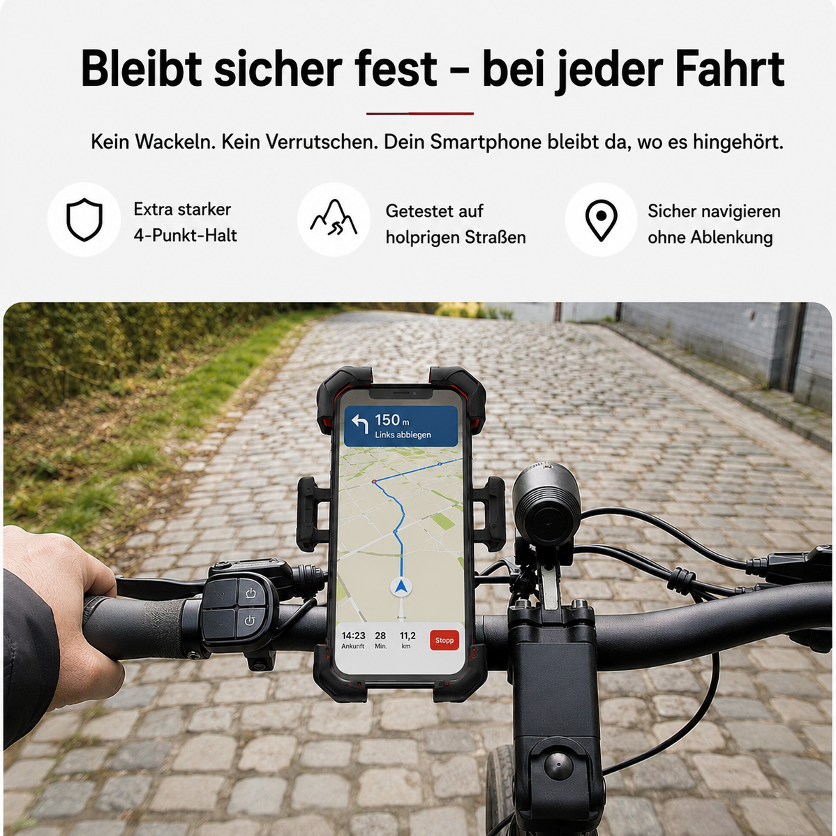 RideLock™ - Stabile Handyhalterung für Fahrrad, Motorrad & E-Scooter
