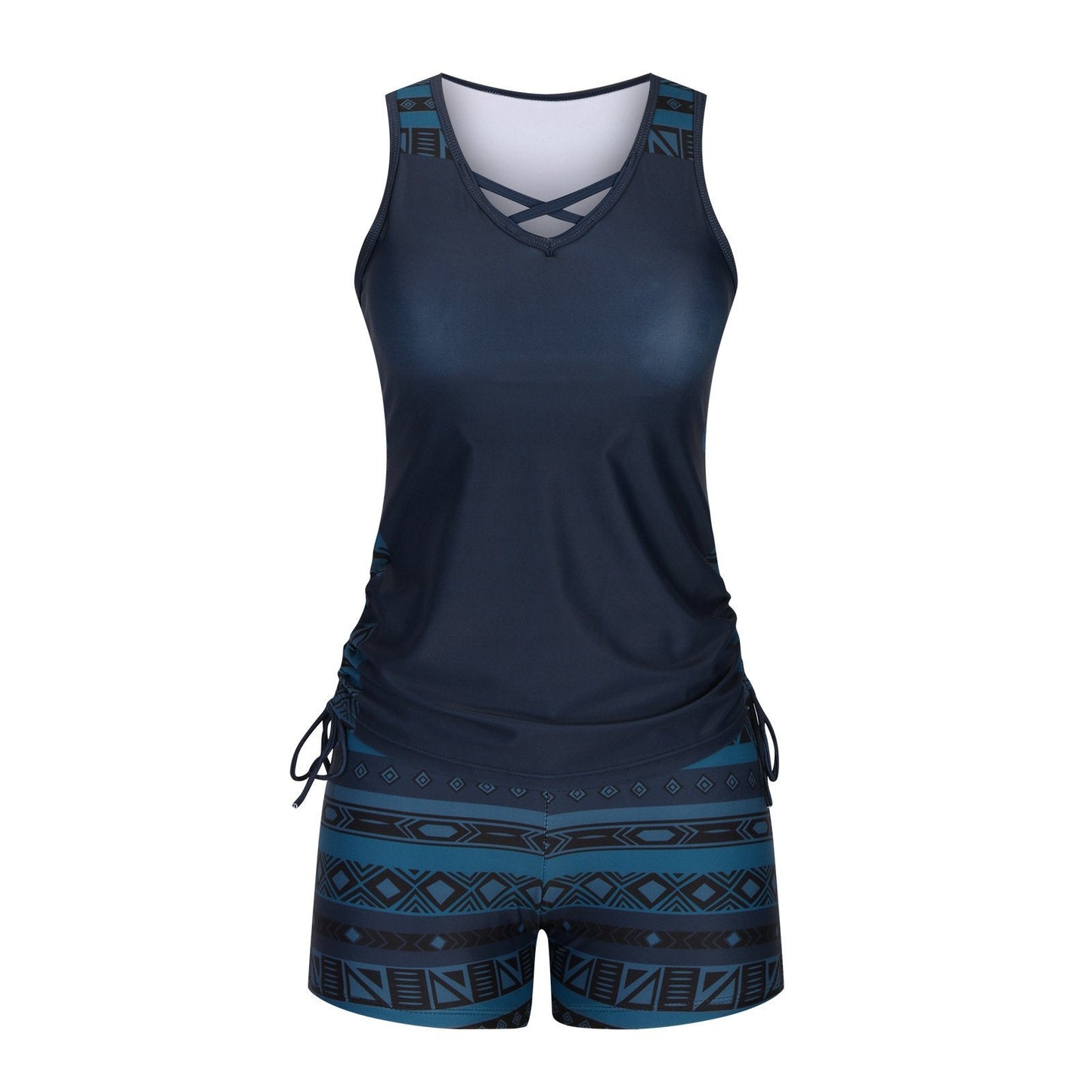 Luxlue Damen Tankini-Set mit Bauchkontrolle und integriertem BH – Figurformende Boho-Bademode mit Shorts