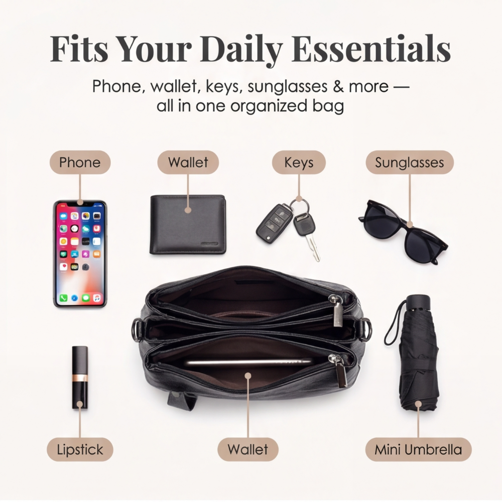 UrbanEase™ | Weiche Kunstleder-Crossbody-Bag – 3 Fächer