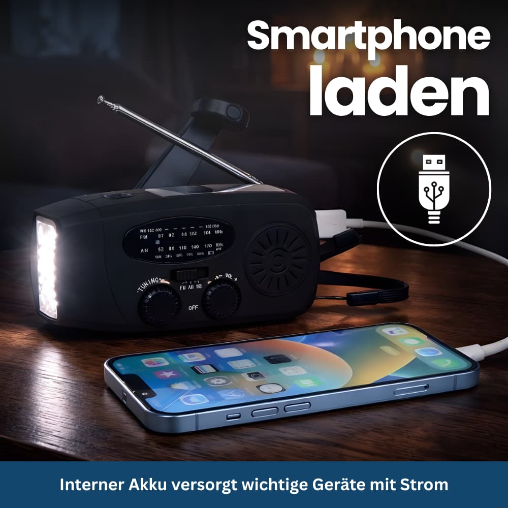 VoltGuard Notfallradio mit Kurbel & Solar | Strom, Licht und Sicherheit überall