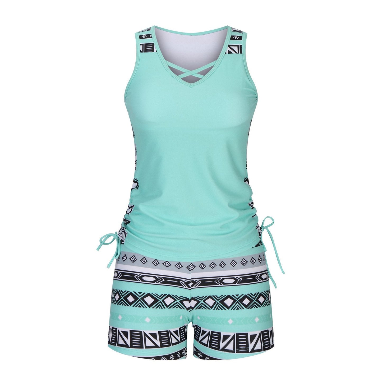 Luxlue Damen Tankini-Set mit Bauchkontrolle und integriertem BH – Figurformende Boho-Bademode mit Shorts