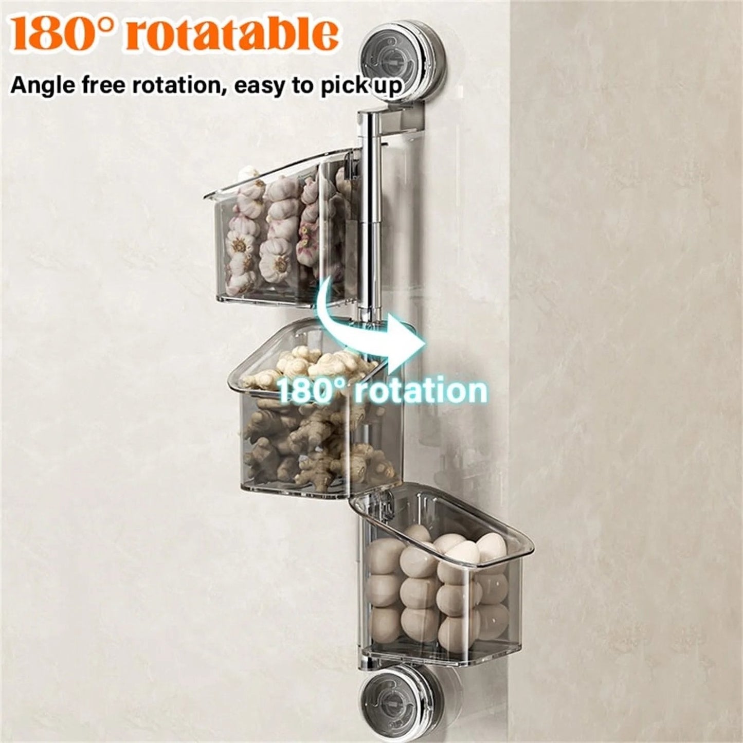 Drehbares Küchen-Organizer-Regal mit Saugnapf | Ordnung auf mehreren Ebenen