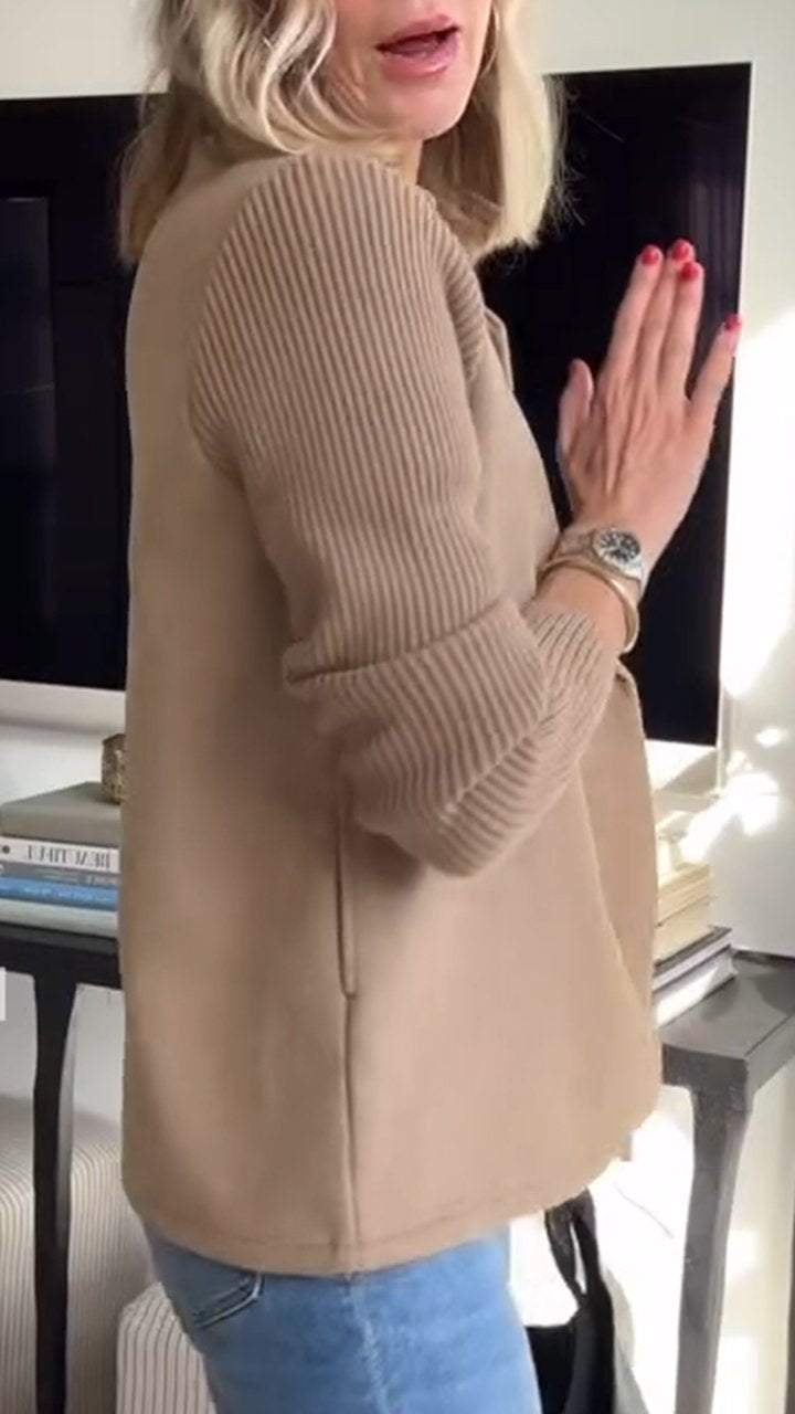 Damen Mantel mit Patchwork-Ärmeln | Lässiger Stil & modernes Design