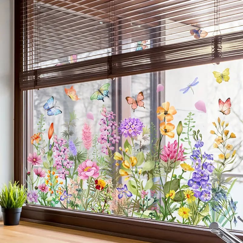 Bunter Blumenstrauß Fenstersticker | Frei zuschneidbar