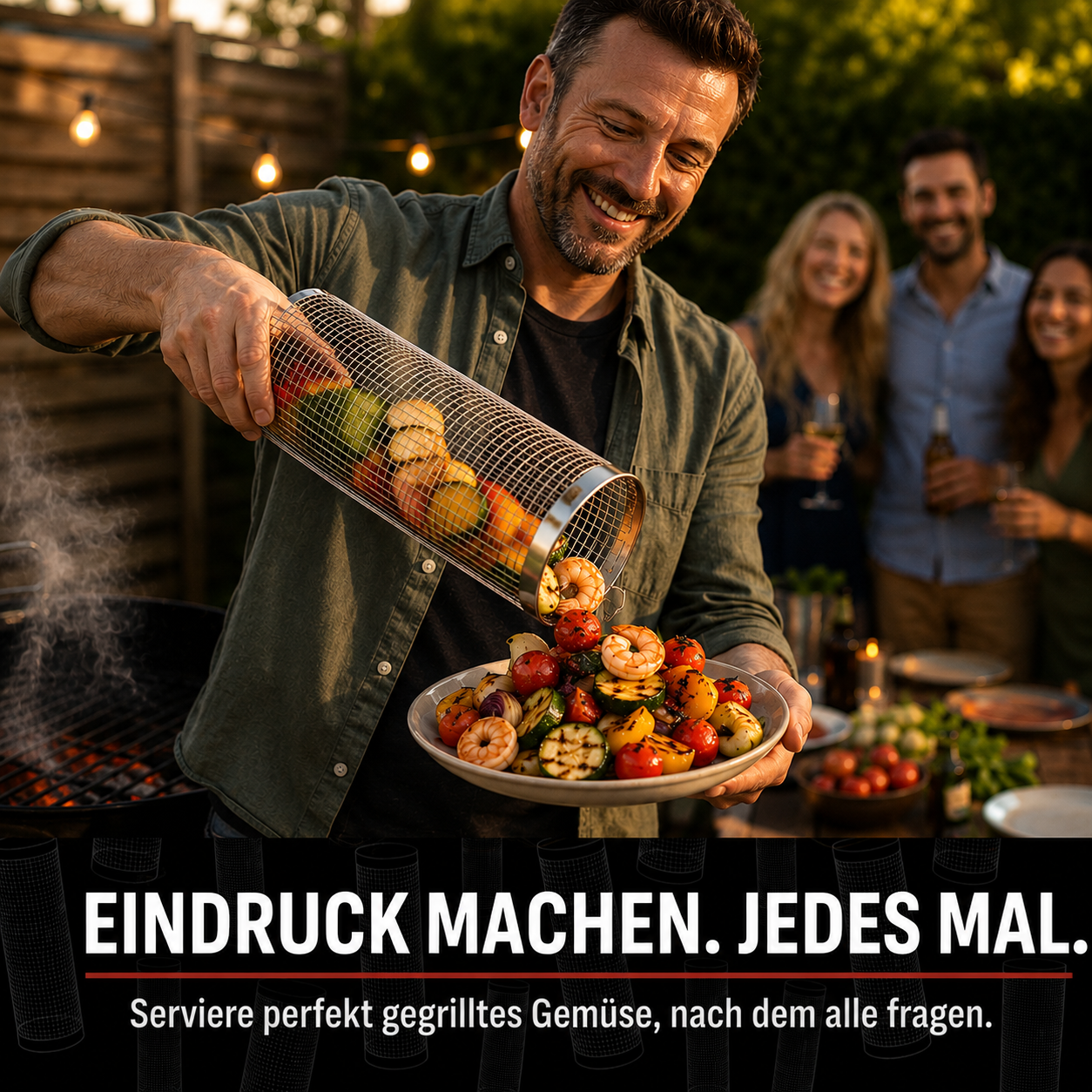 Grillora™ – Edelstahl-Grillkorb für gleichmäßiges Gemüse & Fisch