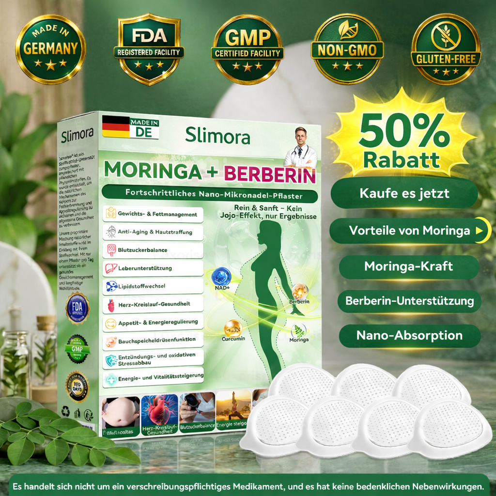 Slimora® | Moringa, Berberin & NAD+ 10-in-1 Nano-Mikronadel-Pflaster | Tägliche Unterstützung für Stoffwechsel und Herzgesundheit