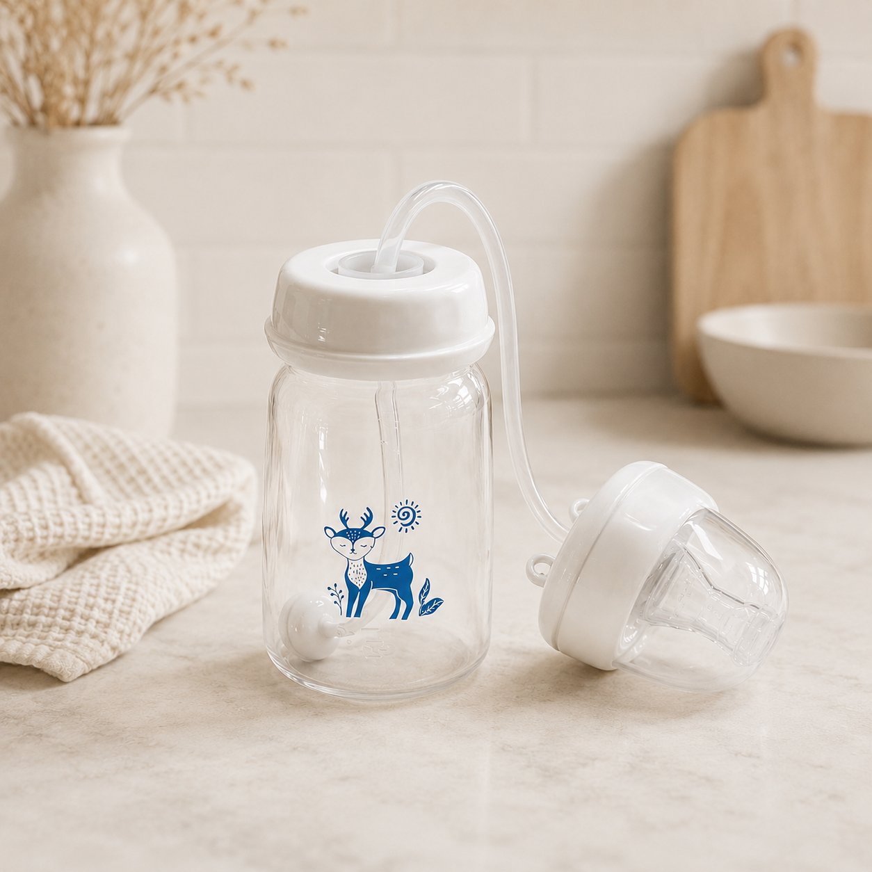 BabyFlow™ – Babyflasche mit flexiblem Trinkschlauch & Gewichtsstrohhalm