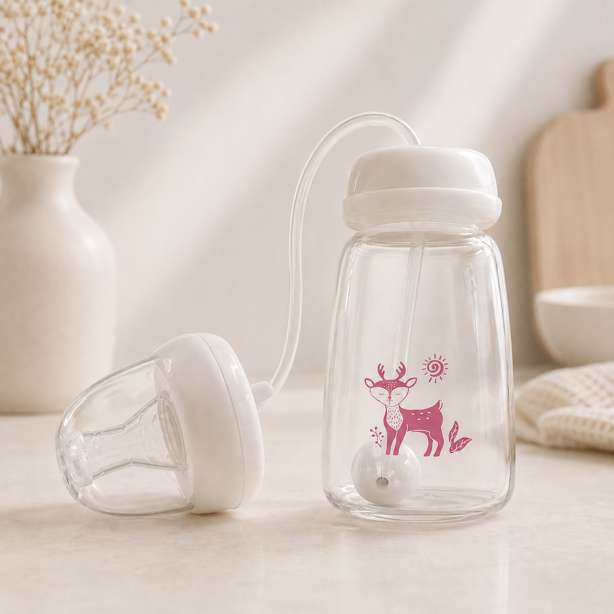BabyFlow™ – Babyflasche mit flexiblem Trinkschlauch & Gewichtsstrohhalm