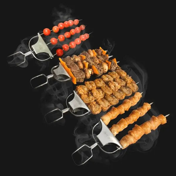 SpießPro™ | Grillspieße – Edelstahl Doppelspieße mit Schiebeabstreifer, rostfrei & spülmaschinengeeignet