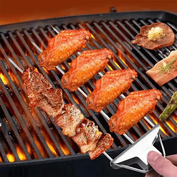 SpießPro™ | Grillspieße – Edelstahl Doppelspieße mit Schiebeabstreifer, rostfrei & spülmaschinengeeignet
