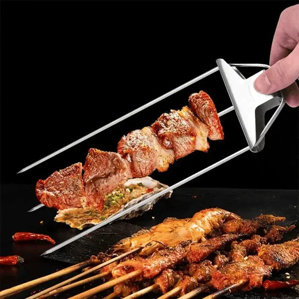 SpießPro™ | Grillspieße – Edelstahl Doppelspieße mit Schiebeabstreifer, rostfrei & spülmaschinengeeignet