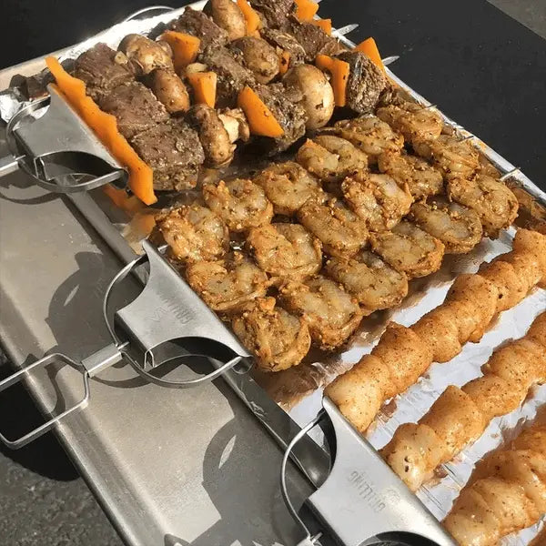 SpießPro™ | Grillspieße – Edelstahl Doppelspieße mit Schiebeabstreifer, rostfrei & spülmaschinengeeignet