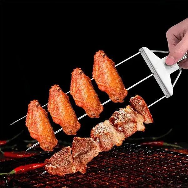 SpießPro™ | Grillspieße – Edelstahl Doppelspieße mit Schiebeabstreifer, rostfrei & spülmaschinengeeignet