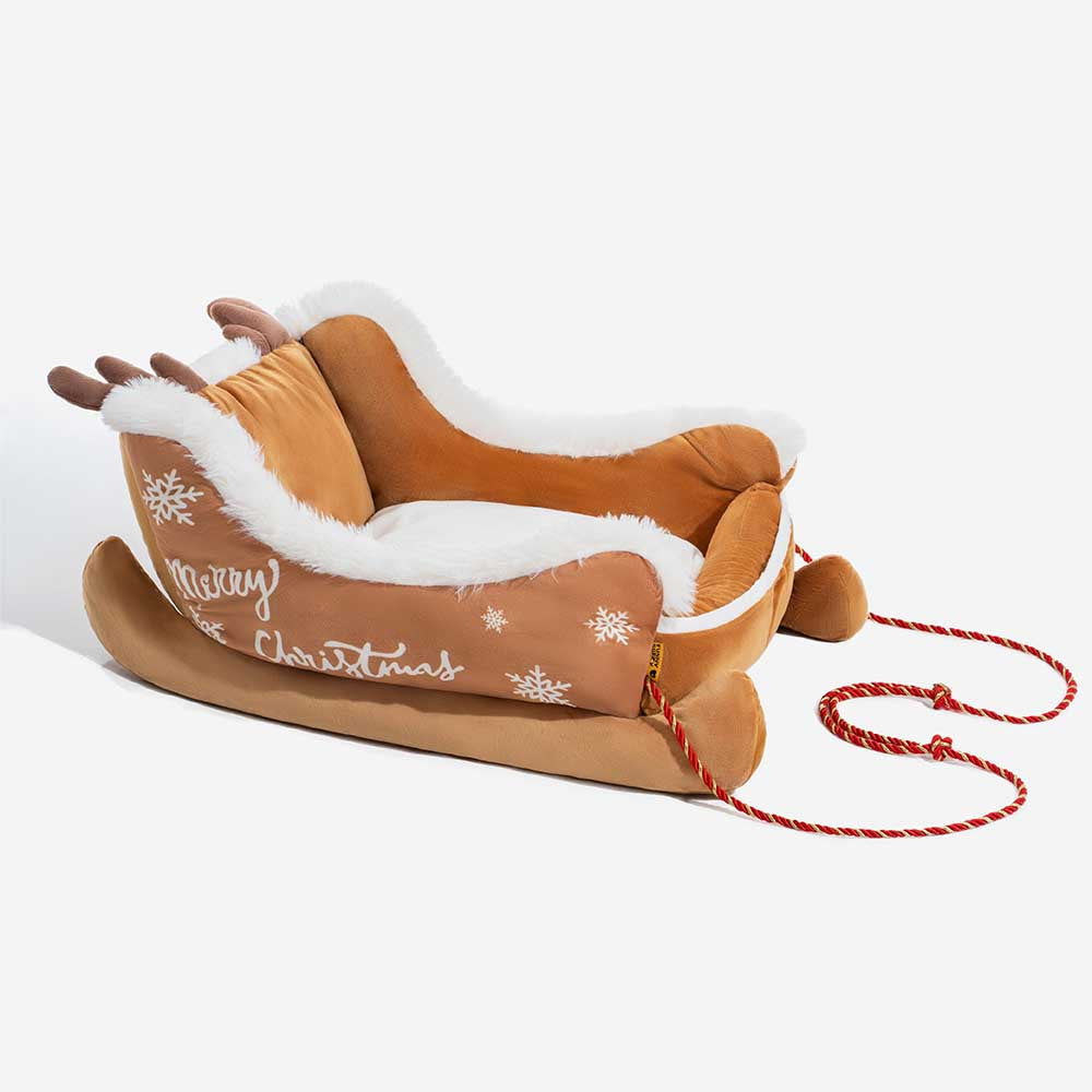 PawHaven™ | Festliches Kuschel-Hundebett im Weihnachts-Schlitten-Design