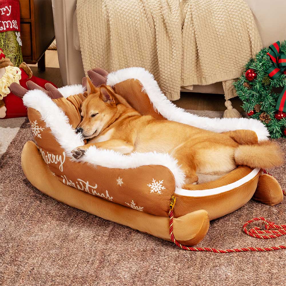 PawHaven™ | Festliches Kuschel-Hundebett im Weihnachts-Schlitten-Design