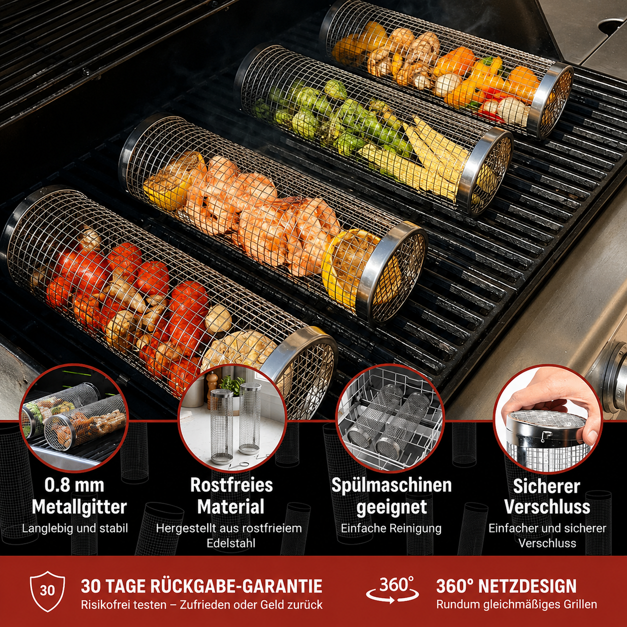 GrillFlex™ – Praktischer Gemüsekorb für müheloses Grillen