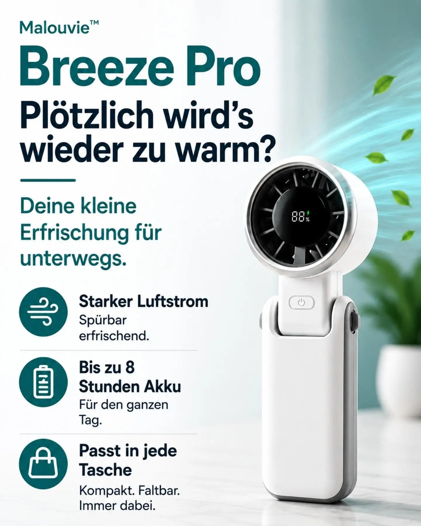 Breeze™ Pro - tragbarer Mini-Ventilator für sofortige Abkühlung