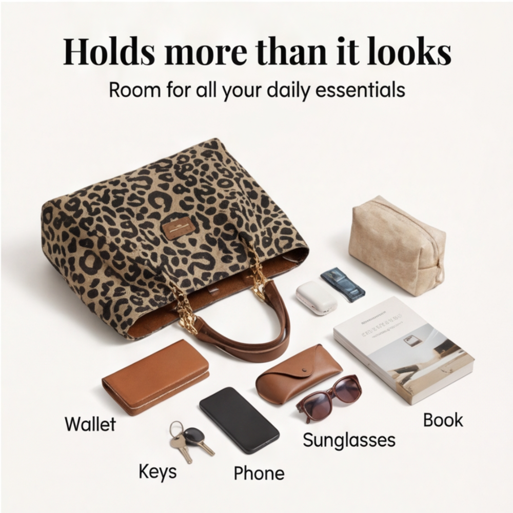 WildElegance™ | Leotard-Print Tote-Bag mit Goldketten-Detail