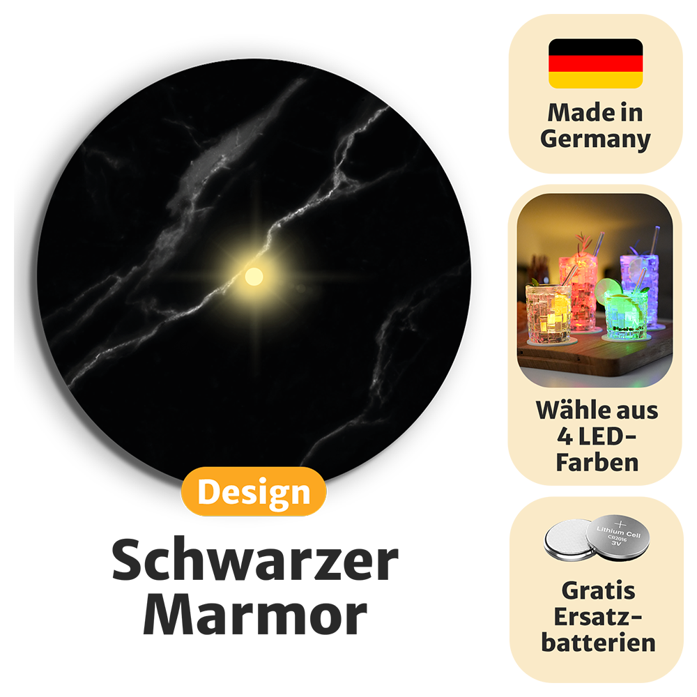 Leuchtende LED-Getränkeuntersetzer mit langlebigen Batterien