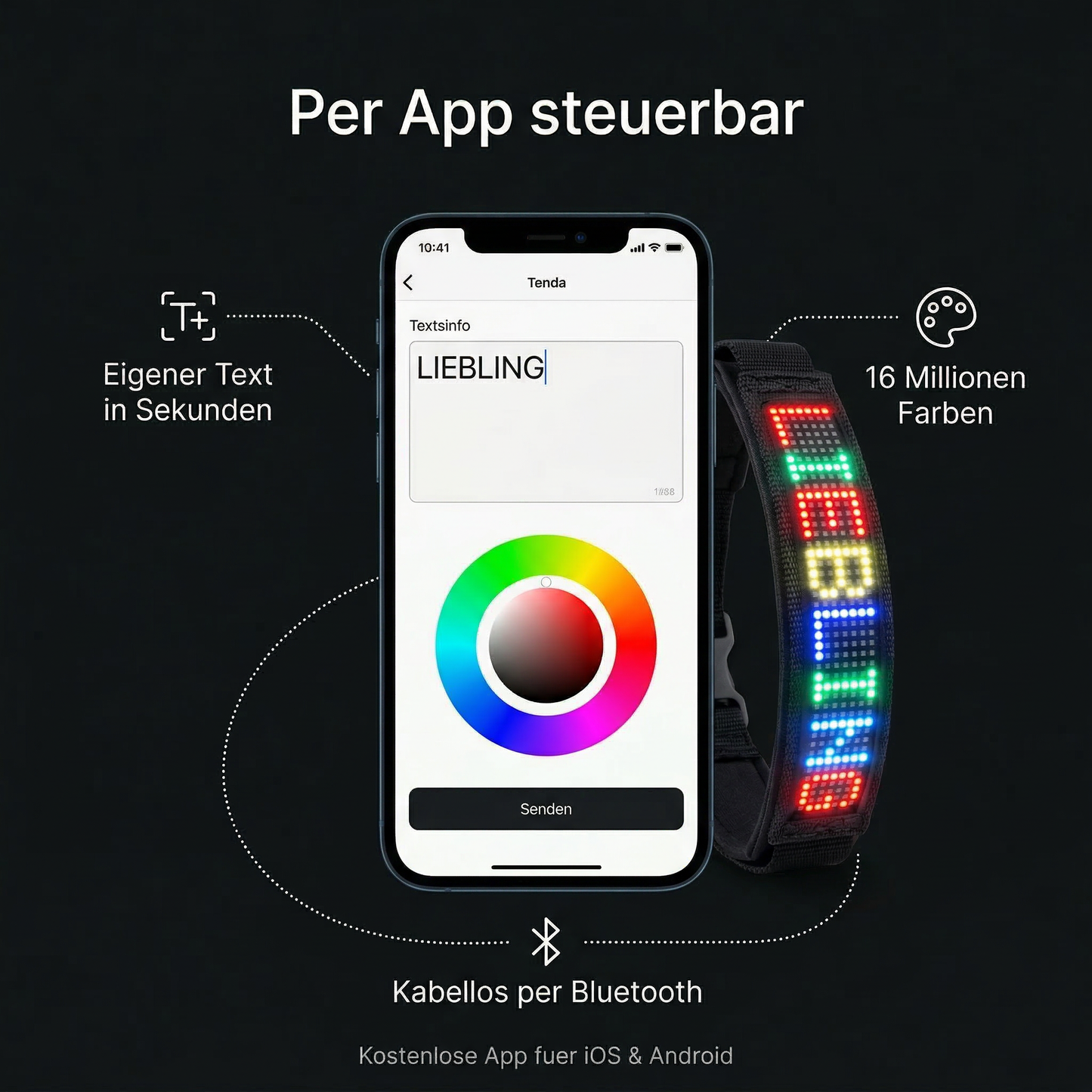 PetFlare LED-Halsband für Hunde – mit Namen & App-Steuerung