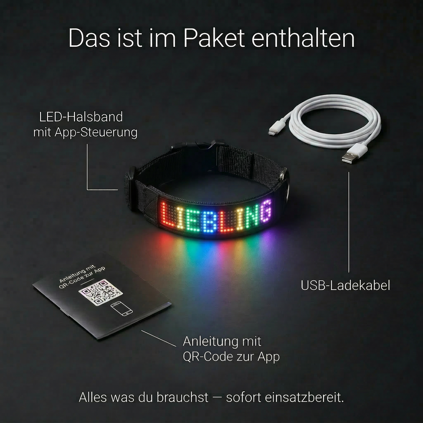 PetFlare LED-Halsband für Hunde – mit Namen & App-Steuerung