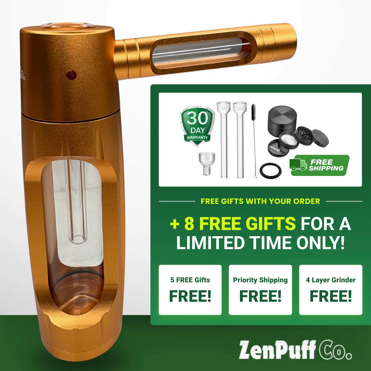 ZenPuff Co.™ | Premium-Wasserflasche aus Glas und Aluminium