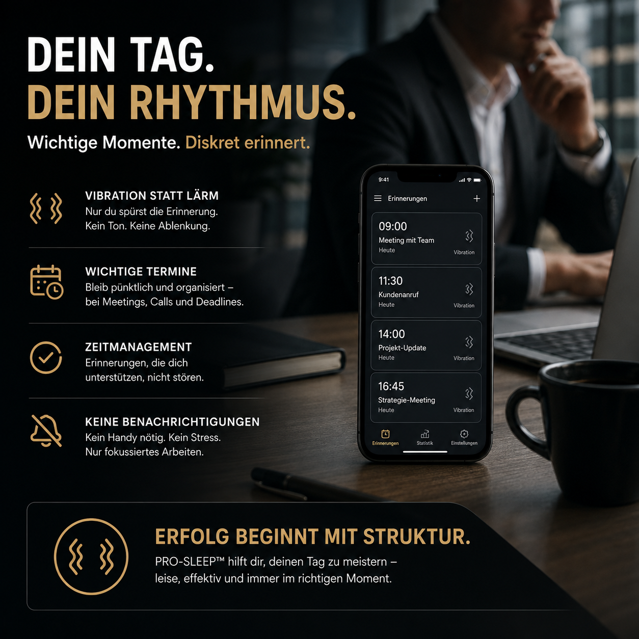 WakeLuxe™ – Lautloser Vibrationswecker für angenehme Morgenroutinen