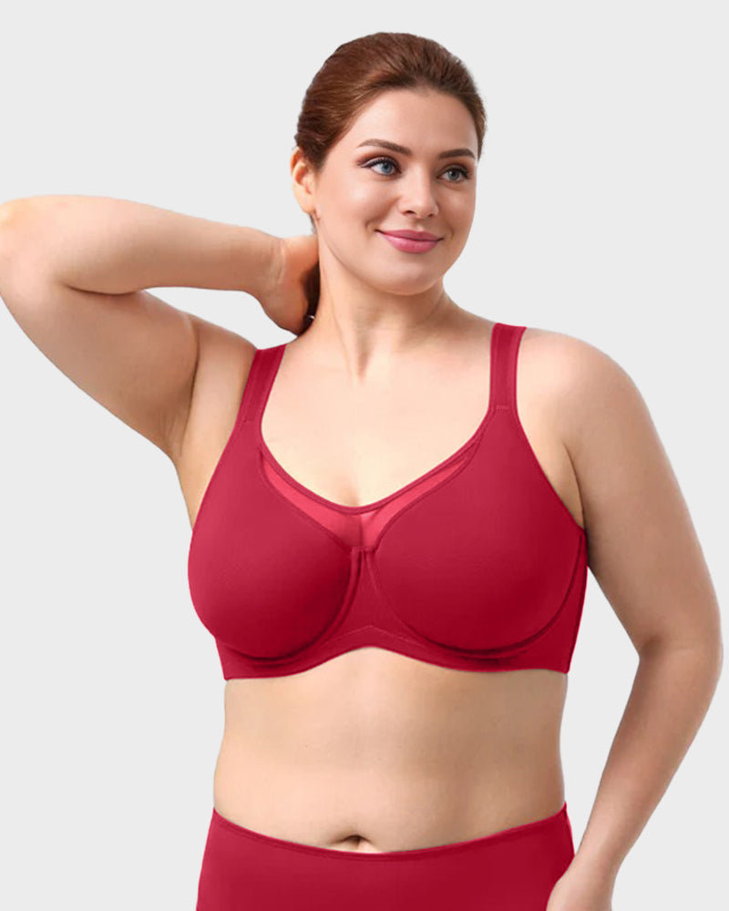 Plus Size Kühlender Minimizer-BH mit voller Abdeckung - Hautfarben+Schwarz+Rot (3er-Pack)