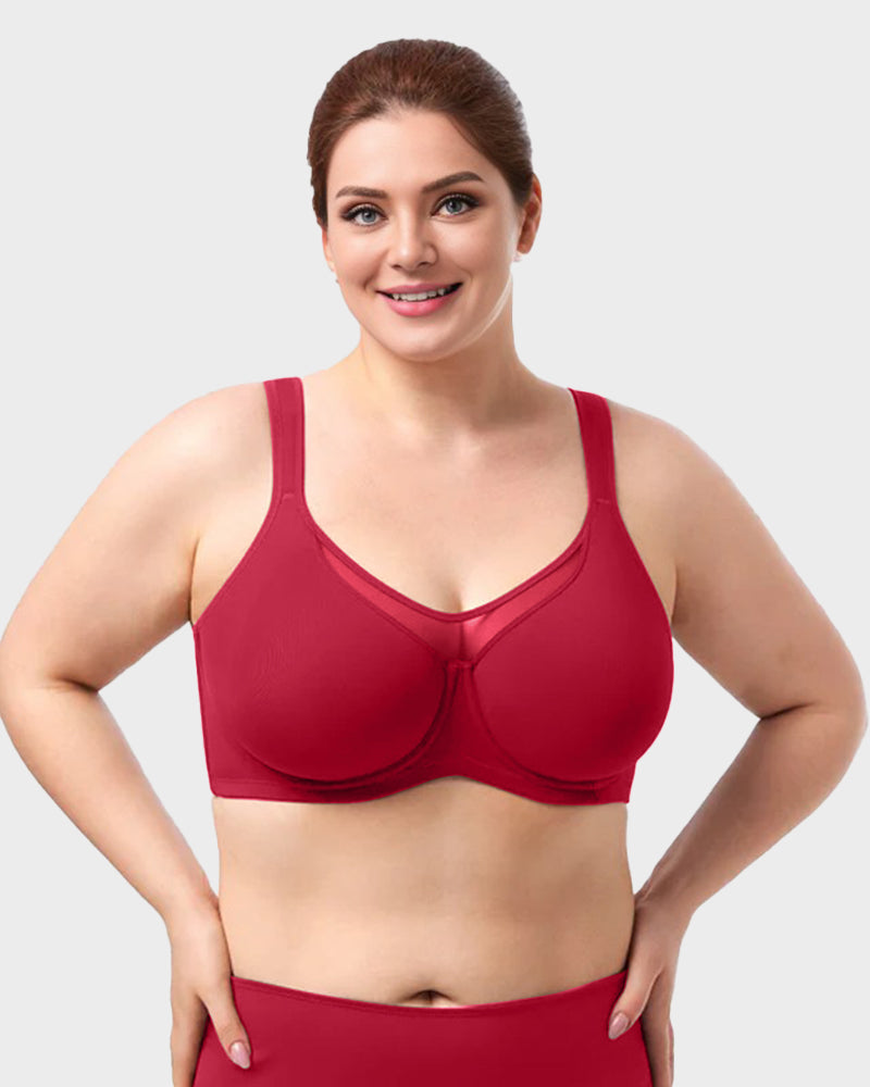 Plus Size Kühlender Minimizer-BH mit voller Abdeckung - Hautfarben+Schwarz+Rot (3er-Pack)