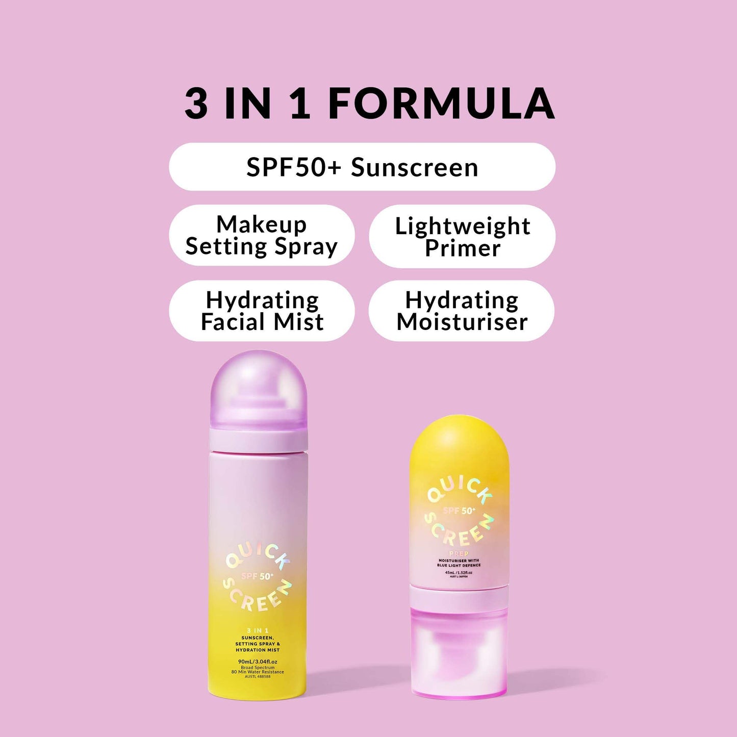 SPF 50+ Prep & Set Bundle | Primer, Moisturizer & Setting Spray mit Sonnenschutz