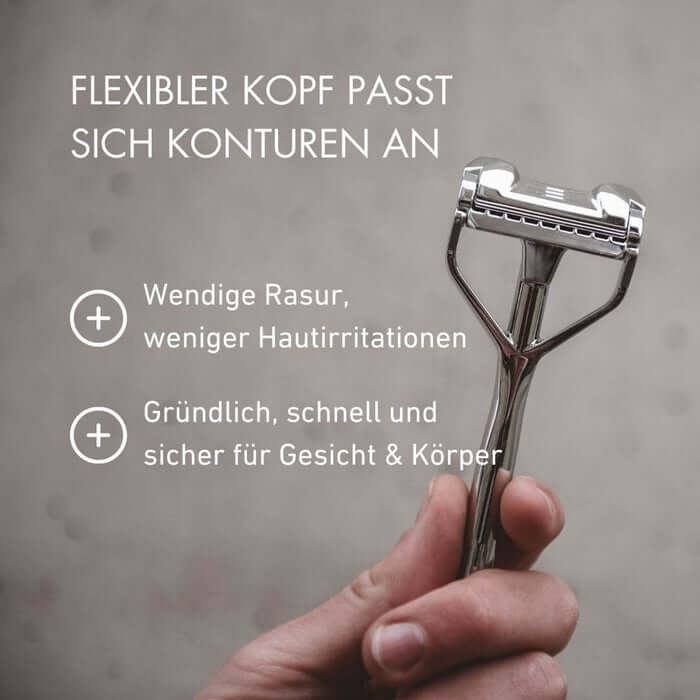 Hochwertiger Metallrasierer gleitet sanft für eine perfekte Rasur