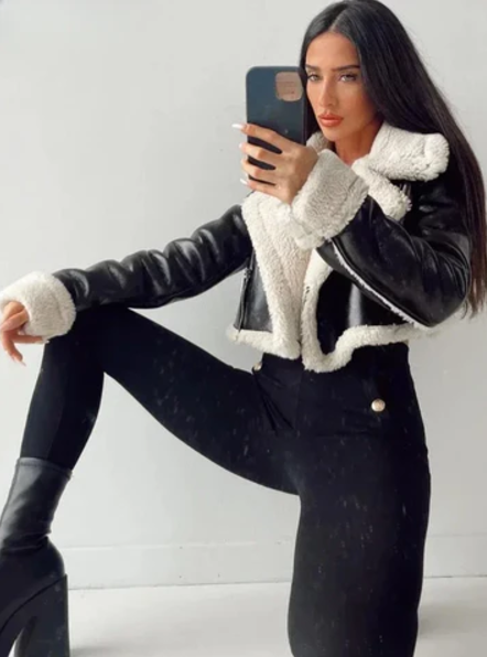 Yalda™ | Premium Lederjacke mit Fellrand